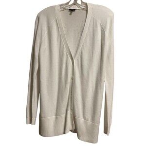 Talbots Women’s Cardigan Sweater Size M Petite White Cotton Blend Long Sleeve